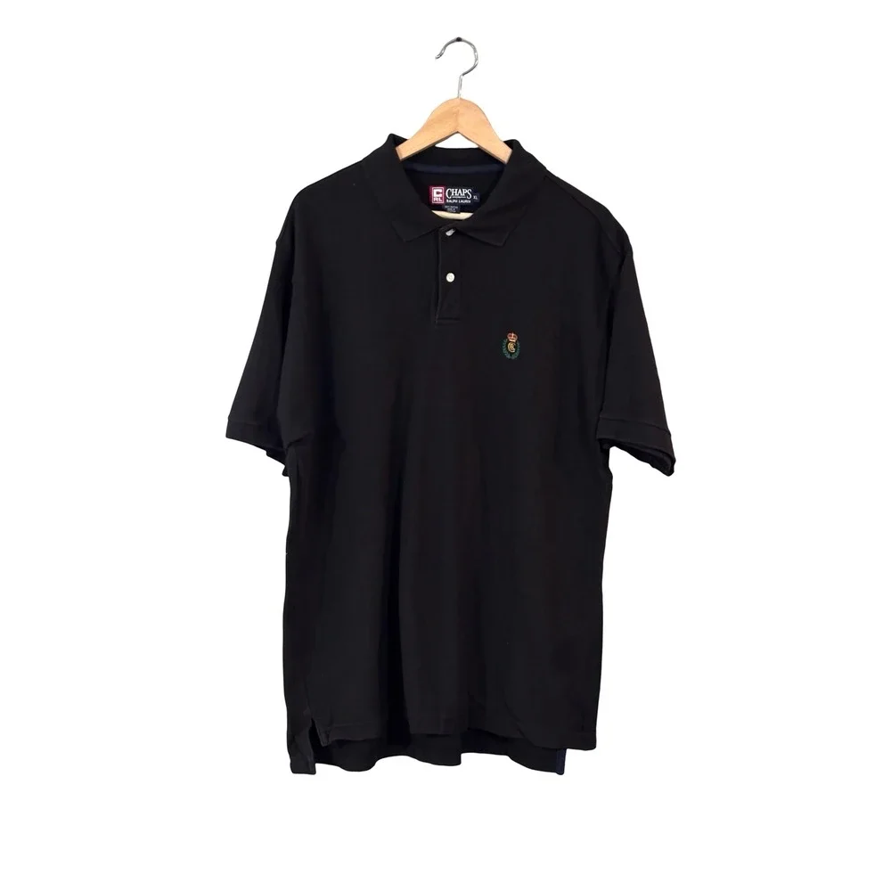 Chaps Ralph Lauren Mens XL Black Cotton Crest Logo Short Sleeve Polo Shirt